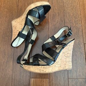 Collin Stuart Black Wedge Sandals Size 6.5